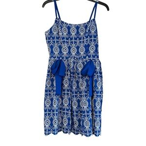 New Sugarlips Blue Eyelet Embroidered Dress Size XS Lined Tank Bows Adj Straps